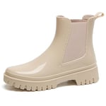 AONEGOLD Bottes De Pluie Femme Caoutchouc Imperméables Antidérapant Légères Wellies Rain Boots Semi-Hautes de Jardinage Chaussures(Beige,40 EU)