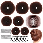 Bekecidi Donut Hair Bun Maker Set comprend 5 cordes à cheveux élastiques, 7 pièces Donut Hair Bun Maker et 10 clips en forme de U et 10 filets à cheveux invisibles pour chignons(Coffee+Coffee)