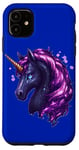 Coque pour iPhone 11 Majestic Purple Pixel Art Licorne pour enfants, filles et garçons