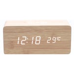 1pc Réveil en Bois Beige avec Chargeur sans Fil Qi Compatible avec iPhone Samsung Horloge Numérique led en Bois Fonction de Contrôle du Son,