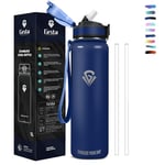 Grsta Gourde Isotherme, Gourde 1l, Sans BPA, Gourde Inox avec Paille, Gourde Réutilisable, Facile à Transporter, Double Paroi Isolante, Bouteille Isotherme pour École, Bureau, Outdoor, Sport