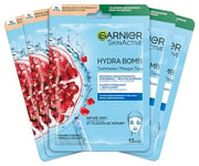 Garnier SkinActive Hydra Bomb Masque en tissu hydratant et revitalisant avec acide hyaluronique et extrait de grenade 5 x 28 g