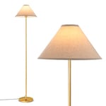 RELAX4LIFE Lampadaire sur Pied Salon avec Abat-Jour en Lin, Lampe de Salon sur Pied 162 CM avec Interrupteur au Pied, Culot E27, Lampadaire Doré pour Bureau Chambre Salle à Manger