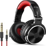 Casque Audio Filaire Dj Piano Guitare Avec Micro,Hi-Res Audio Extra Basse Son,Léger Confort Pliable Casques Avec Share-Port,2 Câbles-Headphone Pour Pc Studio Monitor Amp Pro-10(Rouge)