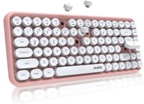 308i Clavier sans Fil Rétro, Bluetooth Silent Cute Computer Keyboard, Keycaps Punk Ronds, Compact 84 Touches,Texture Mate, Typewriter Design, QWERTY, Multidispositif pour PC Laptop Mac-Rose