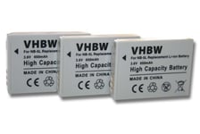 vhbw 3x Batteries compatible avec Canon Powershot SX200 IS, SX210 IS, SX220 HS, SX230 HS appareil photo reflex (650mAh, 3,6V, Li-ion)