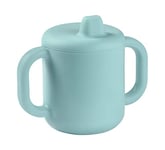 Béaba Tasse d'Apprentissage Bébé, Fonction Biberon/Tasse, 100% Silicone de Haute Qualité, Larges poignées, Facilite la prise en main, Ergonomique, Bec Souple, Blue