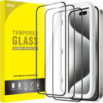 Protection D'écran À Couverture Complète Pour Iphone 15 Pro 6,1 Pouces, Bord Noir Integrale Film En Verre Trempé Avec Outil D'installation Facile, Compatible Coque, Transparent, Lot De 3