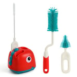 Vicloon Ensemble de Brosse pour Bébé, 4 en 1 Brosse de Nettoyage rotative pour Bébé, Brosse de Nettoyage de biberon en Silicone, Brosse de Nettoyage pour Bébé avec Support de Rangement（Rouge）