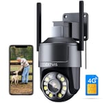 2.5K 4MP 3G/4G LTE Caméra de Surveillance Extérieure avec Carte Sim, PTZ IP Caméra 4G Cellulaire sans WiFi,Détection Humaine Vision Nocturne Couleur40M, Enregistrement Suivi Auto Bidirectionnel IP66