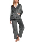 iClosam Pyjama Femme Hiver Chaud Pyjama Polaire Femme col V Ensemble de Pyjama Femme en Flanelle Vêtements de Nuit Femme à Manches Longues avec 2 Poches S-XXL