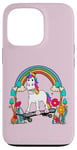 Coque pour iPhone 13 Pro Skateboard licorne arc-en-ciel pour enfant