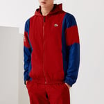 Lacoste Mens Hooded Colourblock Zip Jacket in Red material_polyester - Size Large