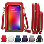 Goopai Women Large Touch Screen Crossbody Phone Purse cellphone Bag with 2 straps (Red)