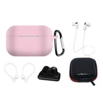 Silikonfodral Set för AirPods Pro 2 / AirPods Pro 1 + Fodral / Öronkrok / Nackrem / Klockarmbandshållare / Karbinhake - rosa