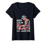 Womens Keep Calm And Jazz On Piano Player Vibe V-Neck T-Shirt