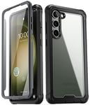 Poetic Guardian Coque compatible avec Galaxy S23+ Plus 5G 6,7", protection d'écran intégrée avec identification d'empreintes digitales, coque de protection intégrale hybride antichoc, noir/transparent