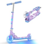 TONBUX Trottinette Enfants 6 Ans, Trotinette Enfants avec Poteau D'éclairage Cool, Roues et Pont, Trottinette à Hauteur Réglable sur 4 Niveaux, Trottinette Légère et Pliable de 5 à 12 Ans, Violette