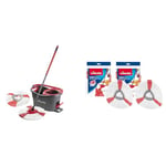 Vileda Turbo Microfibre Spin Mop and Bucket Set with Extra 2-in-1 Head Replacement, 29.6 x 48.6 x 29.3 cm & Turbo 2in1 Spin Mop Refill, Pack of 2 Turbo 2in1 Mop Head Replacements, 16.5 x 30 x 22 cm