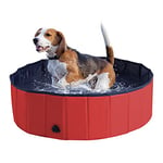 PawHut Foldable Dog Paddling Pool Pet Cat Swimming Pool Indoor/Outdoor Collapsible Summer Bathing Tub Shower Tub Puppy Washer (Φ100 x 30H cm, Red),D01-012RD