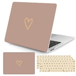 Vozehui Compatible with Macbook Air 13 Inch Case 2020 2019 2018 Release A1932 A2179 M1 A2337 Touch ID, Gold&Cute Heart Pattern Plastic Hard Shell Case with Keyboard Cover,Brown