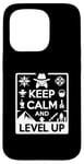 Coque pour iPhone 15 Pro Keep Calm and Level Up Gamer pour les joueurs amusants