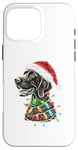 Coque pour iPhone 16 Pro Max Chapeau de Père Noël allemand à poil court Lumières de Noël Chien Maman Papa