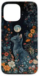 Coque pour iPhone 13 Pro Max Russe Bleu Chat Lune Fleurs Cottagecore