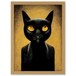 Doppelganger33 LTD Black Cat Le Chat Noir Modern Mustard Artwork Framed A3 Wall Art Print