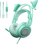 G951S Écouteurs de Jeu Vert avec Microphone pour PS4 ps5 Xbox One PC Écouteurs de Type Oreille de Chat avec Microphone câblé pour Les Filles Femmes