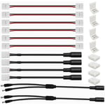 Kit Connecteurs 3528 2835 Led, 6 x 2 pin Connecteur LED Bande Flexible Câble Adaptateur Jumper 8 mm, 8 x Connecteurs Gapless, 2 x 5,5 mm x 2,1 mm