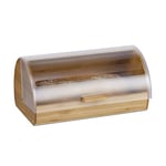 Relaxdays Bamboo Rolling Bread Bin, Large, Aroma-Preserving Bread Box with Lid, HWD: 19 x 38 x 26 cm, Wood, Natural