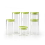 Qdesign - Lot de 6 Bocaux en Verre avec Couvercle Plastique - Idéal Conservation - 40°C / +460°C - Contenances Variées 0,5L + 1L + 1,5L- Transparent/Vert