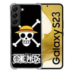 Cokitec Coque Renforcée en Verre Trempé pour Samsung Galaxy S23 Manga One Piece Tete de Mort