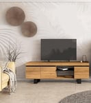 Skraut Home | Meuble TV Modèle Naturale | 160 x 40 x 53 cm | Finition Couleur Chêne/Noir | Salon- Séjour | Support Télévision, avec étagères et placards de Rangement. (Naturale 160 Pieds)