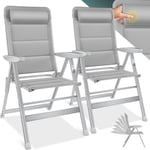 KESSER® Chaise de jardin à haut dossier avec accoudoirs Chaise pliante en aluminium avec coussin de tête Chaise de camping à dossier réglable en 7