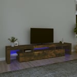 Meuble TV avec lumières LED Chêne fumé 215x36,5x40 cm