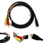 for TV HDTV DVD Audio Video AV Cord 1080P 5FT Adapter HDMI Male To 3 RCA Cable