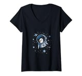 Womens Cute Penguin Astronaut in Space Adventure Apparel V-Neck T-Shirt