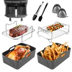 Air Fryer Accessories for Ninja Dual AF300UK AF400UK Tower T17088, 8PCS Ninja Dual Air Fryer Accessories Including Silicone Air Fryer Liners, Metal Racks, Food Clip Brush Gloves, Grey