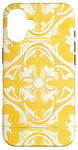 Coque pour iPhone 16 Carrelage floral jaune avec détails ornementaux