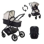 Nurse Track, Poussette bébé 2 en 1 + siège auto, hamac convertible en nacelle, pliage compact, avec habillage pluie et sac, Beige