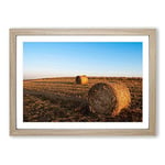 Big Box Art Landscape Hay Bales on a Field (3) Framed Wall Art Picture Print Ready to Hang, Oak A2 (62 x 45 cm)