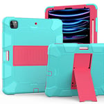 Compatible with iPad 12.9 Inch Tablet Protective Case, Silicone PC Two Colours Stand Tablet Protective Case, Mint Green & Rose Red