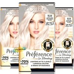 3x Loreal Preference 11.11 ULTRA LIGHT COOL CRYSTAL BLONDE Hair Dye