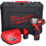 M12 BIW14-202C Clé à choc sans fil 12 v 50 Nm 1/4'' ( 4933443897 ) + 2x batterie 2,0 Ah + chargeur + coffret - Milwaukee