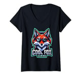 Womens Cool Fox Gaming Headphones Vibe V-Neck T-Shirt