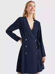 Tommy Hilfiger Crepe Button Detail Wrap Dress, Desert Sky