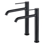 2x Robinet Salle de Bain Haut Bec Pivotant 360° pour Vasque Mitigeur de Lavabo Noir Mat Robinet en Inox SS304 pour Salle de Bain Design Moderne