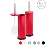 2x Round Toilet Brushes Bathroom Cleaning Scrubber Closed Tower Holder 9cm Red